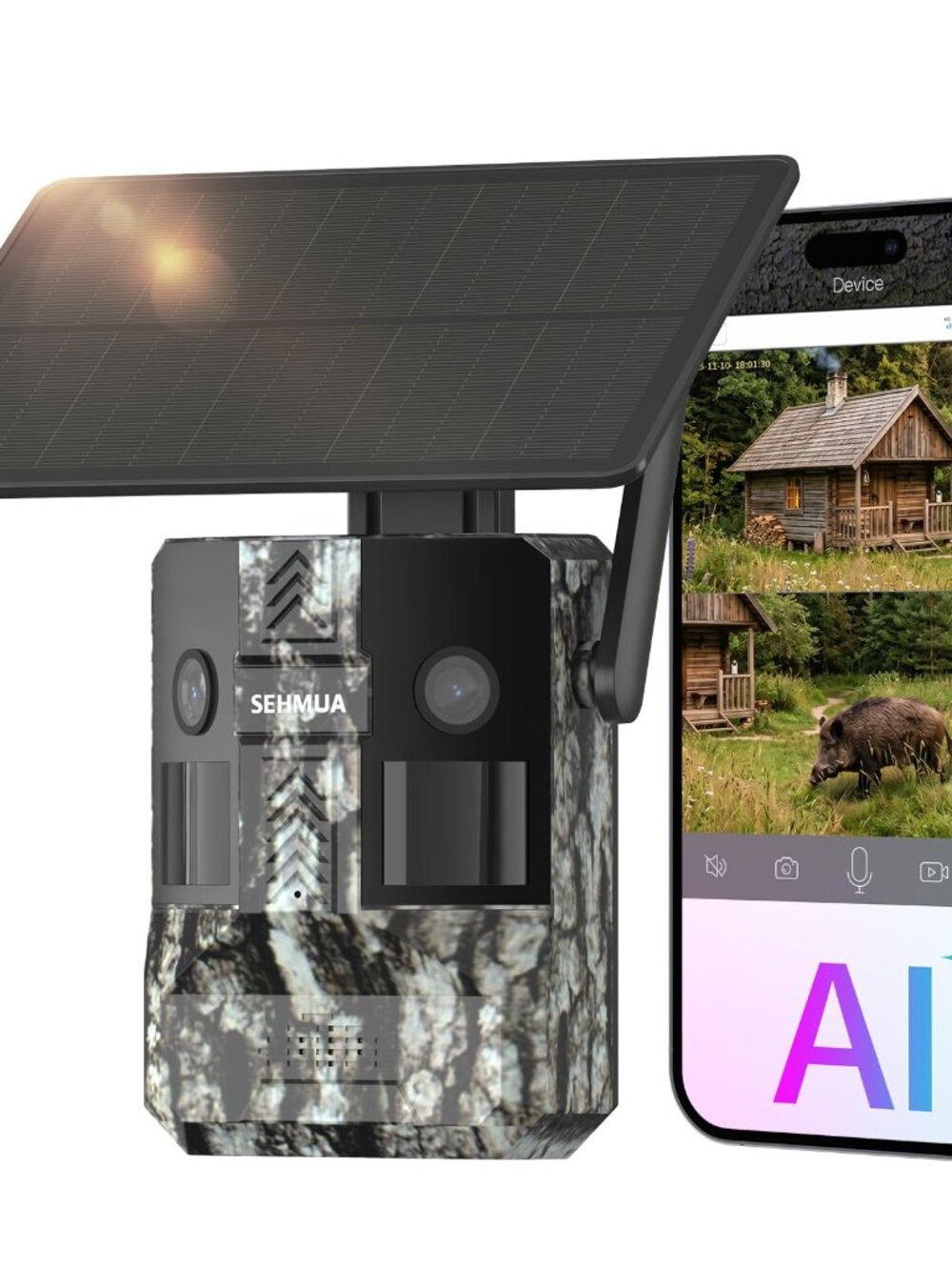 NEW SEHMUA Dual Lens Trail Camera 180 View AI Animal 4G LTE Cellular 0.1s Alert